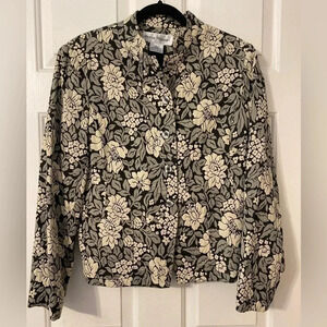 VINTAGE WOMEN'S RENA‎ ROWAN BLACK & CREAM & GRAY FLOWER BLAZER JACKET Size 10
